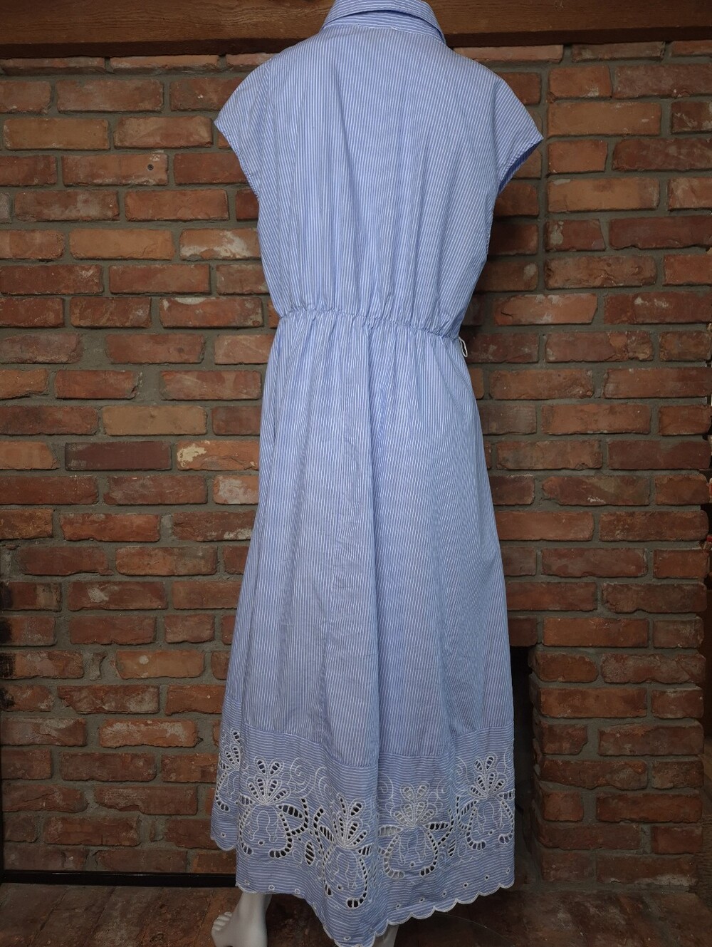 Ellen Tracy 100% Cotton Pinstripe Eyelet Button Front Maxi Dress L - Picture 9 of 11